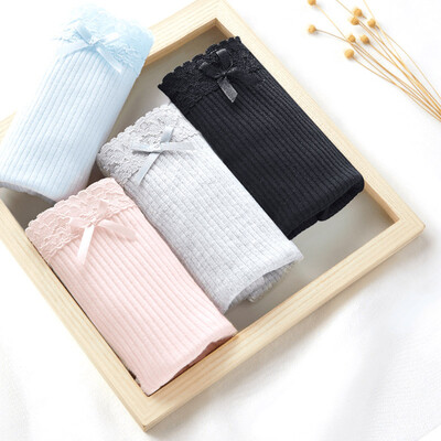 

Dream time 4 pieces in the waist girl underwear cotton fabric Japanese solid color thread summer lace ladies underwear MM018 light blue light pink gray black XL