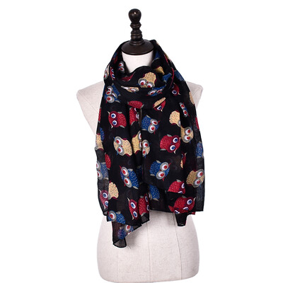 

Jeouly long scarf for beautiful Elegant Women Ladies Owl scarf Summer Beach Scarves Cartoon Cute Owl Women Thin ventilate