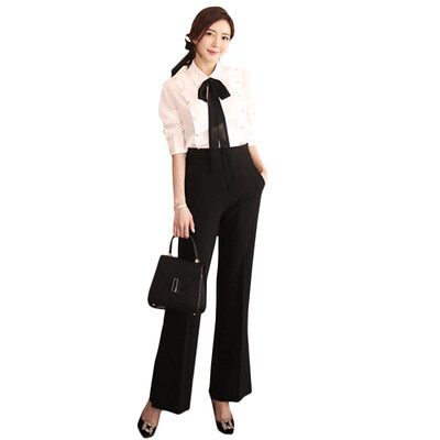 

Tied with nail bead shirt&wide-legged trousers