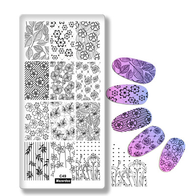 

Цветочный лист Тема Прямоугольник Nail Art Stamp Template Image Plate Lace Grid Dot Pattern Nail Stamping Plate с белой панелью C49