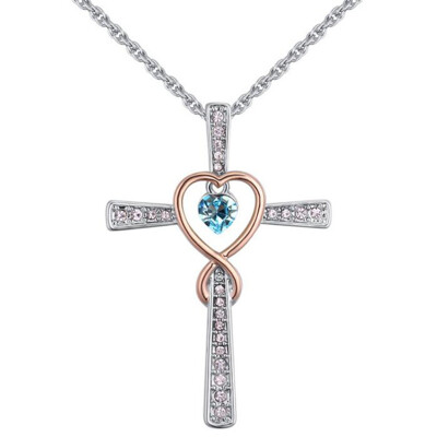 

Crystal from Austria Elements Heart Cross Pendant Necklaces Vintage Retro Women Jewelry White Gold Plated 27993