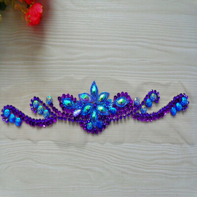 

327cm hand made crystal patches purple sew on Rhinestones applique for top dress skirt belt