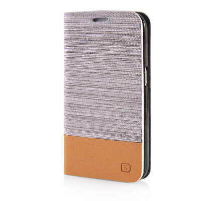 

MOONCASE Canvas Leather Side Flip Stand Shell ЧЕХОЛ ДЛЯ Samsung Galaxy Prevail LTE / Galaxy Core Prime G360 Light Brown