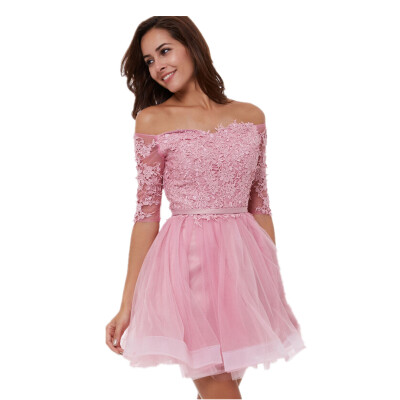 

CAZDZY A-Line Off-the-Shoulder Appliques Homecoming Dress Pink