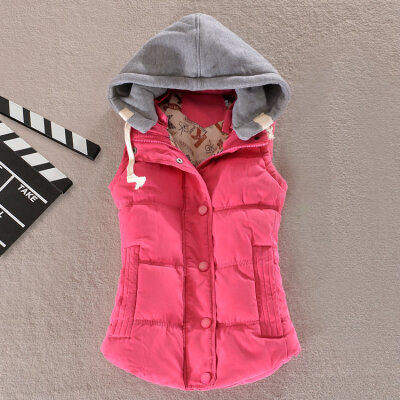

New Spring Winter Solid Women Plus Size Slim Vest Women Parkas Cotton Jacket Sleeveless Hooded Casual Colete Jacket