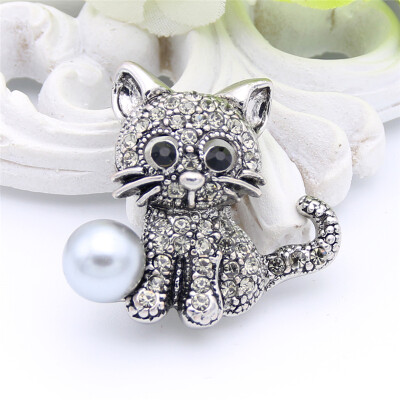 

Wholesale Mini 2 Pcs Cute Cat Brooch Pin For Women Rhinestone Animal Brooches Broches Simulation Pearl Russia Lapel Corsage Pin