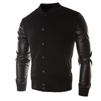

Autumn Simple Design Leather Stitching Sport Jacket Mens Casual Fashion Sweatshirt Baseball Clothes