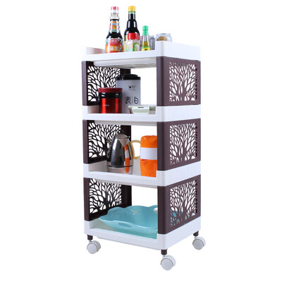 

Ailaiya bathroom kitchen rack storage rack plastic square tree with wheel finishing frame four layers brown J1803