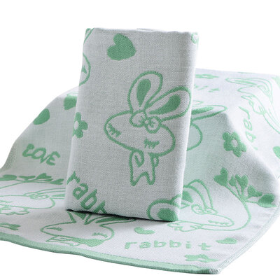 

Chinese knot towel home textile bamboo fiber double gauze cartoon children towel green 40g strip 3050cm