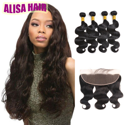 

Indian Body Wave Human Hair Weaves Bundle Deals Body Weave Wet&Wavy Hair 4 Bundles with Lace Closure Frontal Bundles Natural B