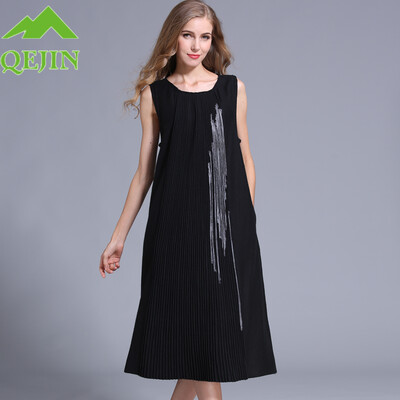 

2018 Spring dresses Women woolen dresses Permanent pleat Embroidery O neck warm dress High Quatity Plus size 2 colors BlackGray m