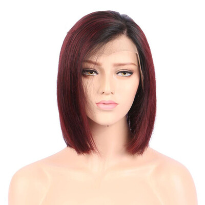 

Osolovely Hair Glueless Short Dark Root Red Ombre Straight Lace Front Bob Wigs Peruvian Wigs For ALL Women No Tangle