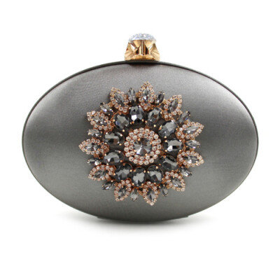 

Milisente Women Evening Bags Ladies Crystals Diamond Flower Purses Fashion Silk Oval Round Wedding Box Clutches Purse