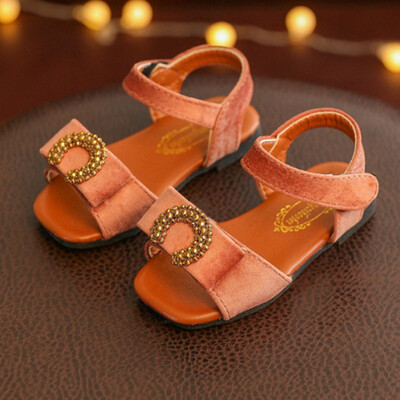 

Girls Sandals 2018 Fashion Diamond Princess Sandals Soft Bottom Leather Shoes Beach Shoes Kids Shoes