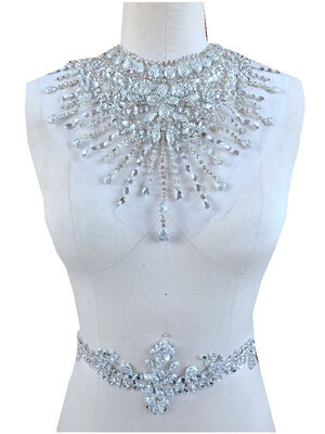 

Handmad silver sew on Rhinestones applique on mesh crystal patches with stones sequins beads