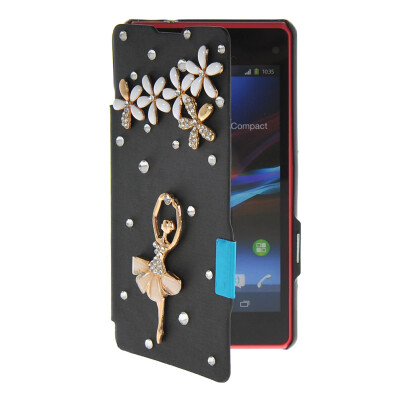 

MOONCASE Rhinestone Crystal Ultre Slim Leather Side Flip Wallet Shell Back Case Cover for Sony Xperia Z1 Compact (Mini) Black