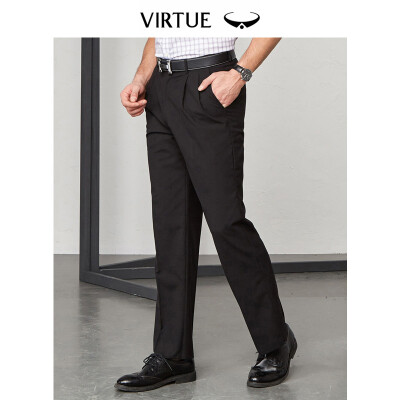 

Fu Wei Virtue trousers male loose double pleated straight business dress trousers YKM10223 black plain double pleats 88