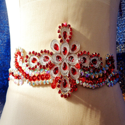 

Handmade crystal patches sew on Rhinestones redclear AB colour applique with stones sequins beads 258cm for dress blet