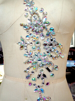 

Handmade clear AB colour beads stones patches sew on Rhinestones applique crystals 3013cm for dress