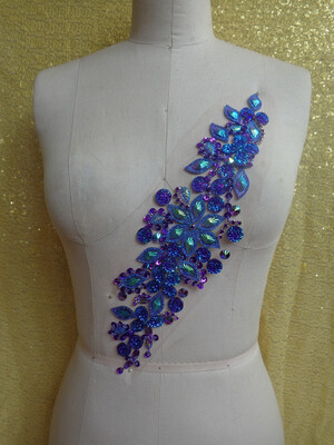 

Ручная отделка кристаллов фиолетового шитья на обложке Rhinestones аппликация с камнями блестками бисер 36 * 10 см для верхней одежды