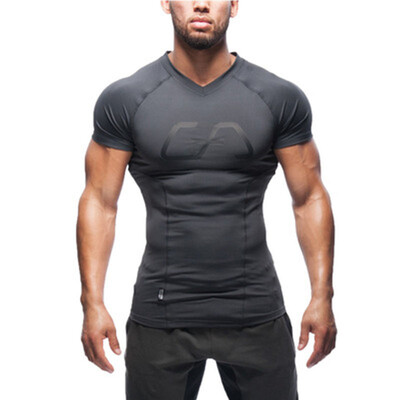 

Muscle Fitness Brothers Men Running T-shirt Sports Elasticity Short-sleeved V-Neck Breathable Skinny Compression Quick-drying clot