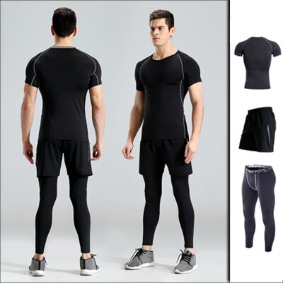 

2018 new fitness clothing three suits sports short-sleeved quick-drying T-shirt gym training running fast dry clothing men