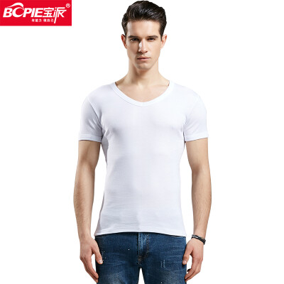 

Bao Pai BOPIE Mens Tank Mens Cotton T-Shirt Short Sleeve Casual Sports Breathable Undershirt White V-neck  185110