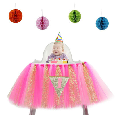 

Fanlus 1st Birthday Tutu Skirt for High Chair Decoration for Party Supplies Baby Pink