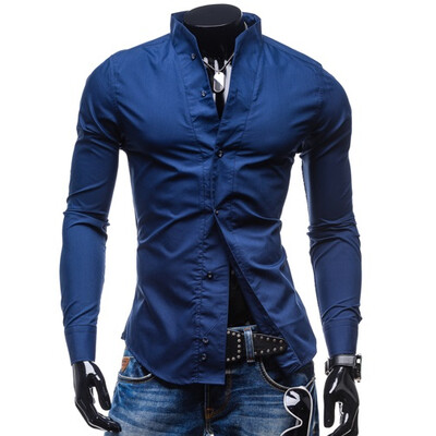 

Zogaa New Mens Shirt Pure Color Slim Casual Fashion