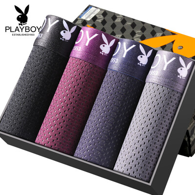 

Playboy Mens Underwear Ice Silk Breathable Mesh Waist Youth Panties Mens Boxer Shorts 4 Pieces Black Black Blue Dark Gray Combination L