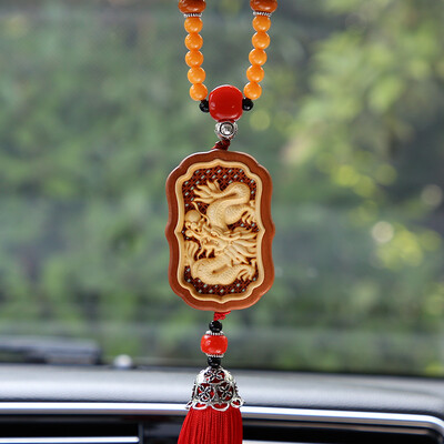 

Molong ebony inlaid boxwood carving car pendant car interior jewelry rearview mirror gift pendant Lu Shou - AWXHJ005