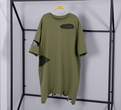 

Dress 2018 Summer New Women Loose Long Three Quarter Sleeve Female Hole Network Irregular Plus Size Dresses