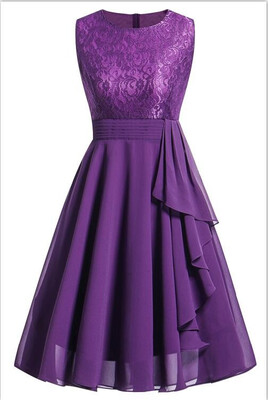 

Womens Vintage Sleeveless Ruffles Belt Floral Lace Bridesmaid Chiffon Dress Homecoming Dress