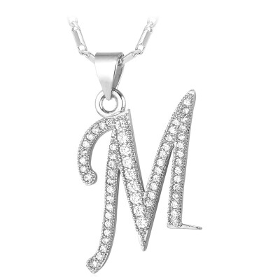 

U7 New Fashion Capital Initial  Letter Pendant Charm Necklace 2016 Platinum / Gold Plated Alphabet Letter Necklace Women