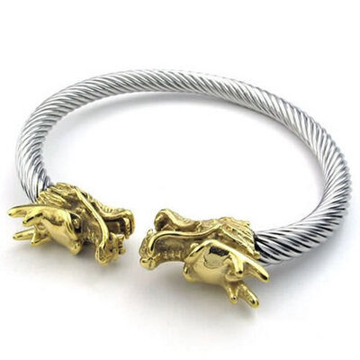

Hpolw Mens Stainless Steel Bracelet Biker Gothic Dragon Cuff Bangle Gold Silver