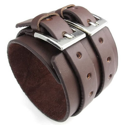 

Hpolw Wide Genuine Leather Mens Bangle Cuff Bracelet Punk Rock Fits 7" to 85" Brown