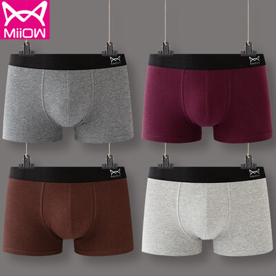 

Cat MiiOW Mens Underwear Mens Boxer Stretch Cotton Mid-rise Mens Shorts Head Ming Ten Mens Panties 4 Pieces Black Blue Light Gray Dark Gray 180105