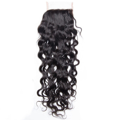 

Mongolian Virgin Hair Lace Closure Water Wave Size 4x4 inch FreeMiddle3 Part Wet&Wavy Human Hair Closure Natural Black Color
