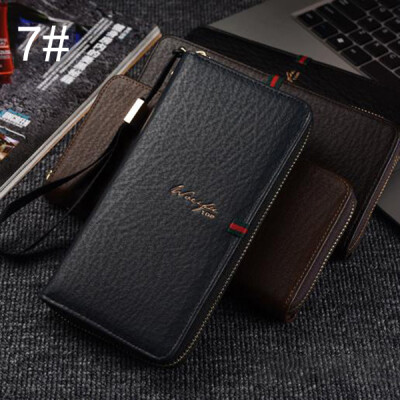 

Mens PU Leather Bussiness Long Purse ID Card Photo Holder Zipper Wallet