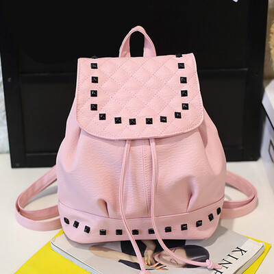 

Womens Pure Color Backpacks Rivets Soft School Travel Casual hand Bags