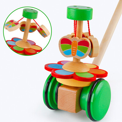 

New Wooden Baby Toys Cartoon infant baby toddler toy trolley Baby bouncer car Animal Push & Pull