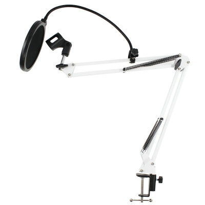 

NB-35 Microphone Suspension Boom Scissor Arm Stand with Mic Clip Holder Pop Filter Windscreen Mask Shield with Stand Clip Kit