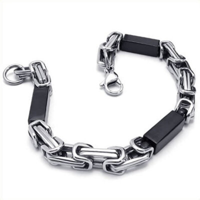 

Hpolw silver&black Stainless Steel Rectangular Link Mens Lobster Clasps Bracelet,durable in use