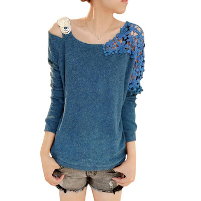 

CT&HF Women Hook Flower One Shoulder Pullover Sweater