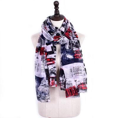 

JeouLy Vintage Style fashion women scarf Euro Fashion British style London Tower Bridge letter & bus flag printed scarves