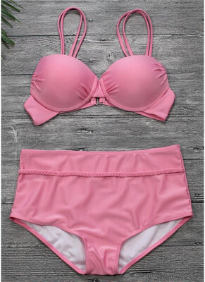 

2018 High Waist Backless Push Up Padded Underwire Solid Bandage Bikini Set