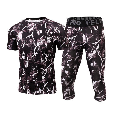 

Running Fitness Tight T-shirt Leggings Shorts Gym Mens Sportswear Sport Suit