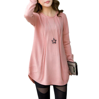 

CT&HF Women Knitting Round Neck Loose Pullover Sweater