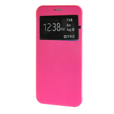 

MOONCASE Samsung Galaxy A8 Case View Slim Leather Flip Pouch Clear Back Cover Hot pink