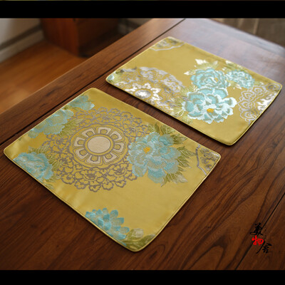 

Freeshipping Luxury Blue Peony Embroidery Heat Insulation Dining Table Mat Placemat Disc Bowl Coaster Waterproof Slip-resistant